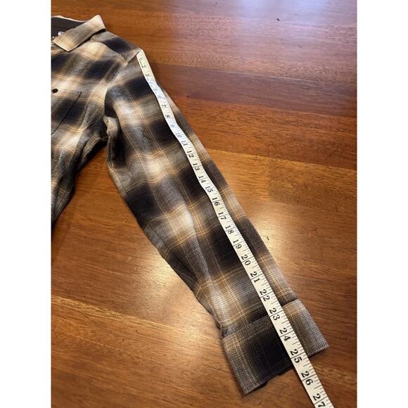 Large Kuhl Button Up Long Sleeve Brown Plaid Shirt Winter Flannel - Picture 11 of 11